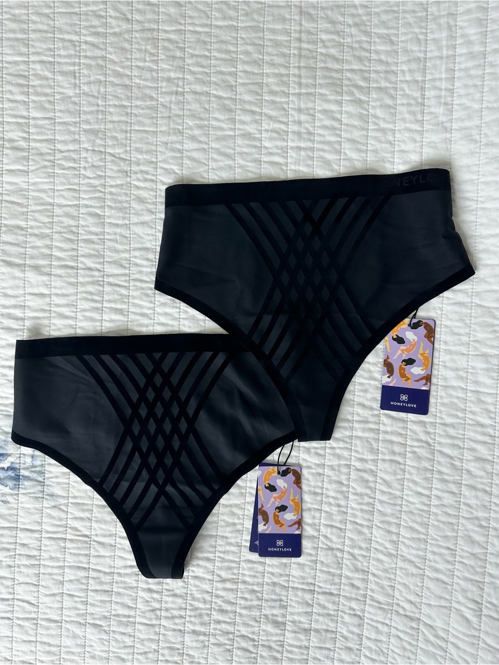Honeylove High-Waisted Silhouette Thong in Black NWT Size XS Bundle of Two